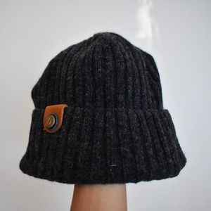 Dark Grey Knit Hat with Decorative Clasp